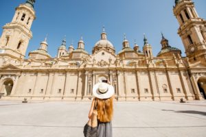 Woman traveling in Zaragoza city, Spain