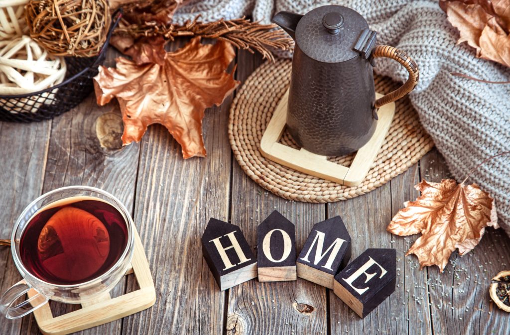 still life autumn cozy composition with tea